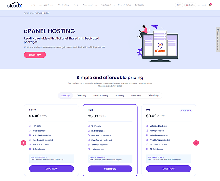 CloudX WHMCS Web Hosting Theme preview