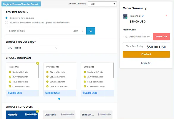 One Step Checkout WHMCS Order Form Template preview