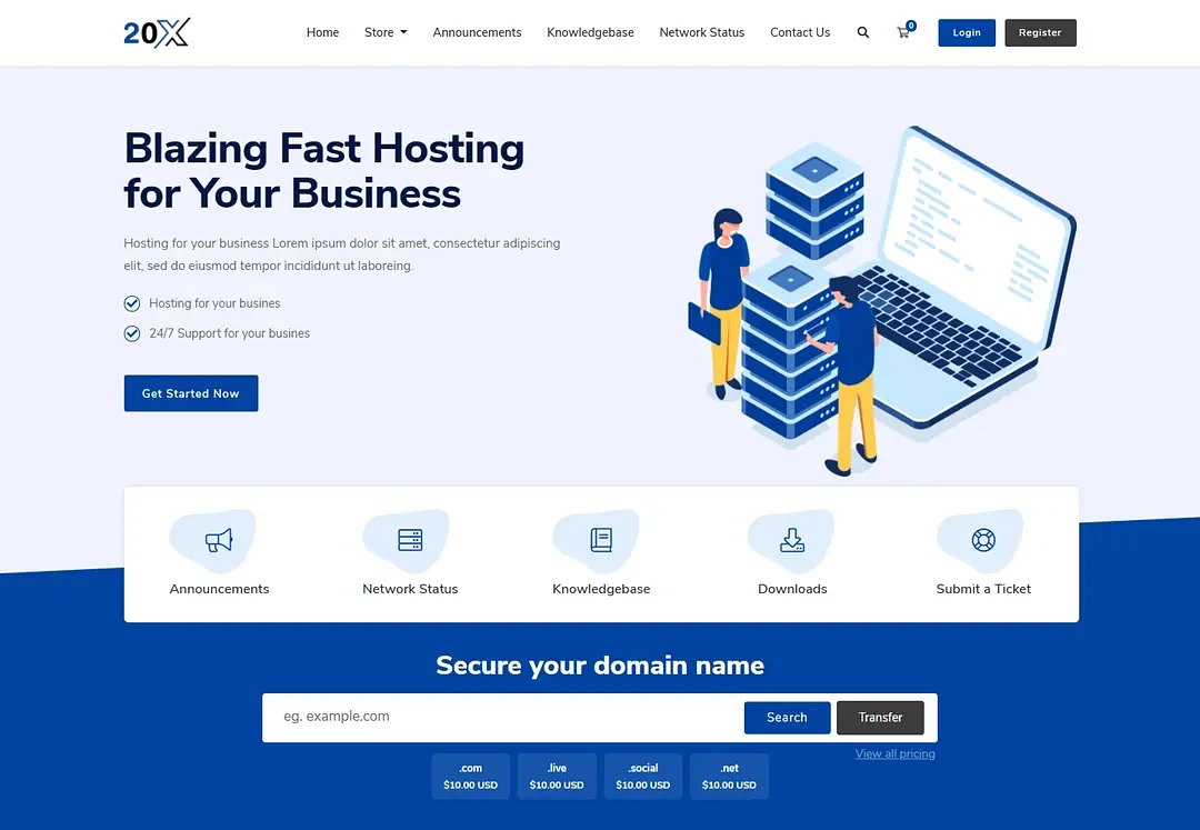 TwentyX WHMCS Client Area Theme preview