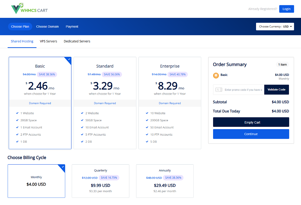 VueJS + WHMCS One Step Checkout Template preview